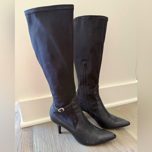 Nine West KneeHigh 3” Heel Blk Leather & Water Resistant Material SideZip Boot-9 - Picture 7 of 9